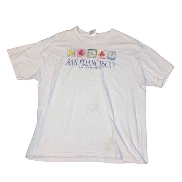 Vtg Hanes Sz XL San Francisco California Short Sleeve Cotton T Shirt Puff Paint - Picture 1 of 4